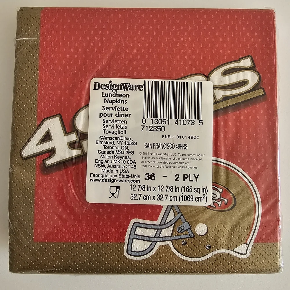 NFL San Francisco 49ers 2-Ply Paper Napkins | 1 Pkg | 36 Ct./Pkg | Red Gold